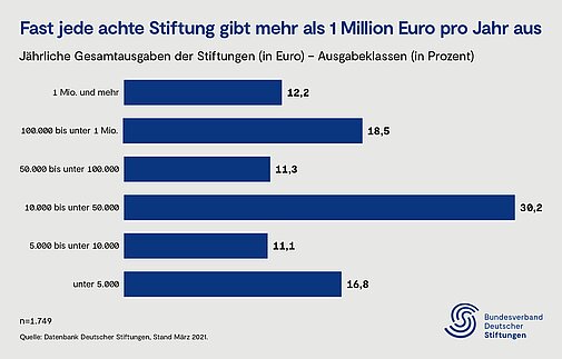 Fast jede achte Stiftung gibt mehr als 1 Million Euro pro Jahr aus.
