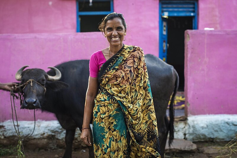 Indische Frau mit Büffel